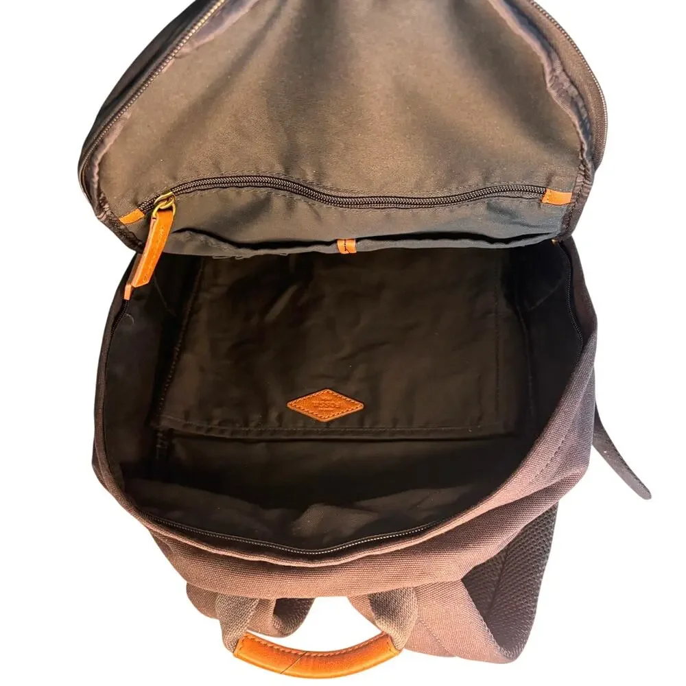 NWT Fossil Black Canvas & Brown Leather Classic Retro Vintage Backpack OS